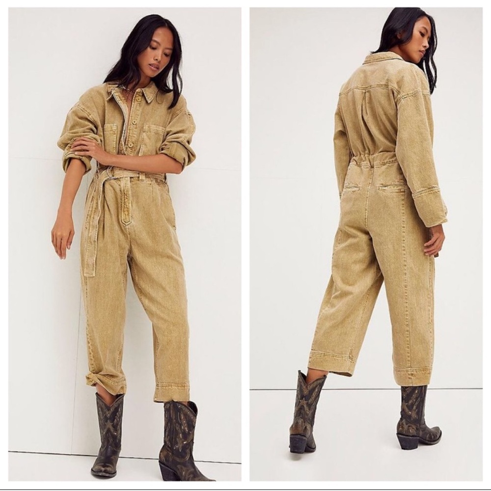 Free people wayward super slouch denim jumpsuit NWOT